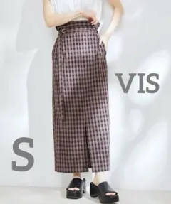 VIS 洗える ギンガムチェックタイトスカート﻿ ベルト付き ダークブラウン S