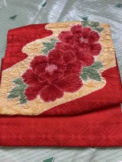 赤 花柄刺繍 付け帯
