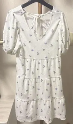 H＆M 花柄 パフスリーブ 半袖 ワンピース 白 コケット ホビ垢 森ガール