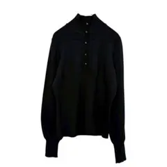 モディファイ ニットセーター 黒 ハイネック ハーフボタン 上品 大人シンプルL