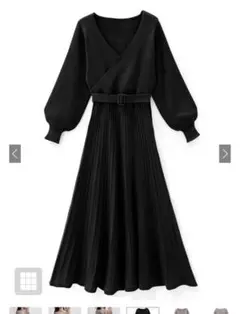 GRL ベルト付きカシュクールプリーツニットワンピース　M