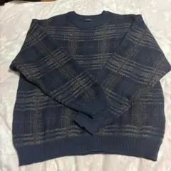 RAGEBLUE ダークブルー チェック柄 ニットセーター