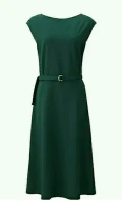 UNIQLO ポンチフレアロングワンピース ダークグリーン S