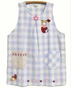保育士エプロン くま ブルー ギンガムチェック 可愛い ⭐️新品