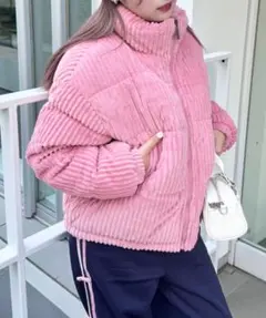 SOLLON. コーデュロイ ピンク ダウンジャケット　FREE SIZE