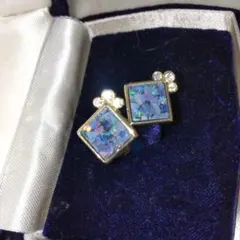 ヴィンテージ モザイクオパール スクエアイヤリング