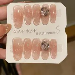 ピンク グリッター ネイルチップ S マグネットキラキラ　ストーン付き