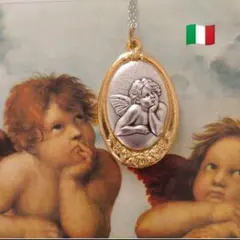 イタリア製ラファエロの天使イタリア語の祈り金×銀メダイエンジェルお守りネックレス
