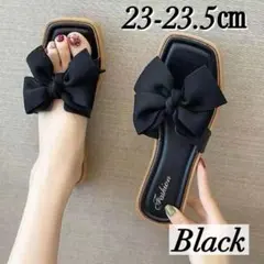 リボン フラットサンダル サンダル ブラック 黒 23cm 23.5cm