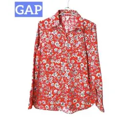 【GAP】美品 シャツブラウス プルオーバー　オレンジ　花柄　長袖　sizeM