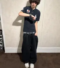 希少 ポロラルフローレン 半袖 ポロシャツ ビッグポニー 日本 刺繍ロゴ 黒 L