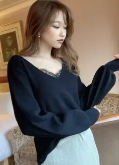 RESREXY ブラック Vネック ニットセーター Fサイズ