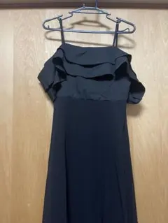 ブラックフリルロングドレス　キャバドレス　キャバワンピース