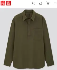 ［UNIQLO］フランネルプルオーバー（長袖）　OLIVE / S