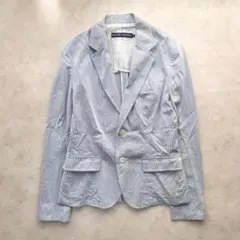 ラルフローレン テーラードジャケット ピンストライプ M 水色 綿 日本製