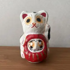 郷土玩具 多摩張子　だるま抱き猫　招き猫　置物 民藝