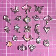 【新品①】デコパーツ メタル チャーム 星 月 くま ピンク 20個 まとめ売り
