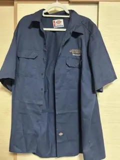 【US古着】Dickies ディッキーズ 半袖シャツ 刺繍ロゴ ネイビー/2XL