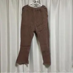 リブニットパンツ ブラウン スリット入り