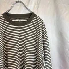 UNIQLO ユニクロ エアリズムコットンボーダーTシャツ オリーブ サイズXL