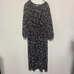 GLACIER ネイビー 花柄 ロングワンピース Lサイズ
