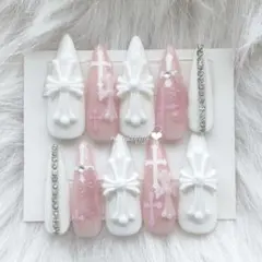 現品♡クロム シズニルック y2k ちゅるん バレエコア 春 白 ネイルチップ