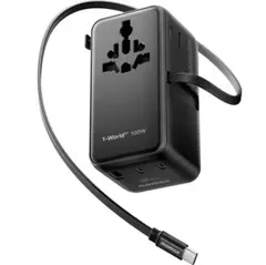 MOMAX 変換プラグ PD100W急速充電 GaN ケーブル内蔵 海外用