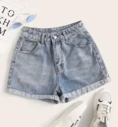 SHEIN デニムショートパンツ ライトブルー ハイウエスト