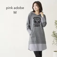 pink adobe ピンクアドベ パーカー M チュニック グレー ロゴ 長袖のサムネイル