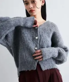 VIS パールボタンVネック片畦ニットカーディガン