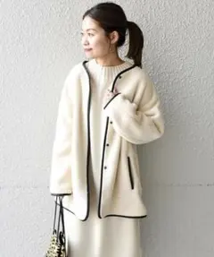 極美品　シップス　ships ボアコート　パイピング　オフホワイト