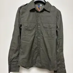 オリーブグリーン 長袖ボタンシャツM348番