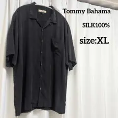 【トミーバハマ】オープンカラーシルクシャツ アロハシャツ ブラック XL 古着