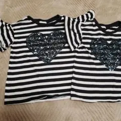 GU　ストライプ Tシャツ 2枚セット ハート110㎝　120㎝　姉妹　お揃い