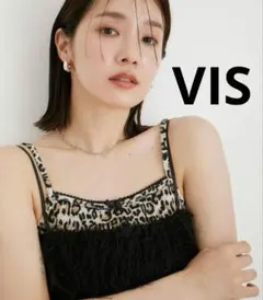 vis 洗える プチリボン付きパターンメッシュキャミソールのサムネイル