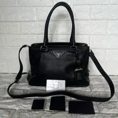 極美品 プラダ PRADA 三角ロゴタグ 2way 肩掛けトートブラック ランポ