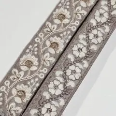 インド刺繍リボン ピンク ベージュ 花 スパンコール 2本セット