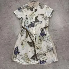 Gabardine K.Tボタニカル　異素材切替　半袖ロングシャツ　リネン Lのサムネイル