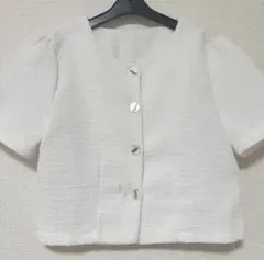 レディース ツイードジャケット 半袖 白