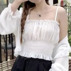 GRL グレイル 春服 フリルシアーボレロXシャーリングキャミソールアンサンブル