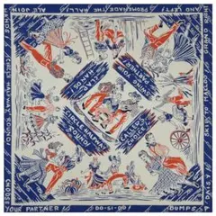 バンダナ　スクエア型　薄手タイプ　ヴィンテージライク　青　レトロ