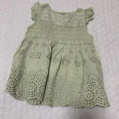 petit main 刺繍入りライトグリーンチュニック