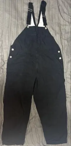 ブラック オーバーオール サロペット ワイド ゆったり ノーブランド