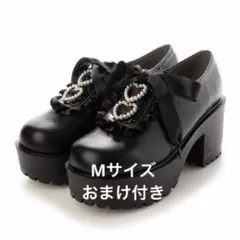 ヨースケ Mサイズ 厚底 リボン パール ハート ローファー 黒のサムネイル