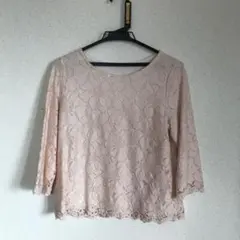 値下げ　桜色レースチュニックブラウス　七分袖のサムネイル