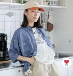 ニコアンド★人気完売★アソートデニムポケットシャツ★L 花柄　古着系 niko