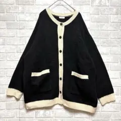 ローリーズファーム ニットカーディガン L ブラック バイカラー オーバーサイズ