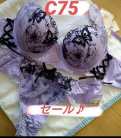 新品　C75サイドレースアップバタフライチュールブラジャーショーツセットTバック