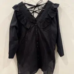 新品Eimee Law エイミーロウ バックレースアップ フリルブラウス 黒のサムネイル