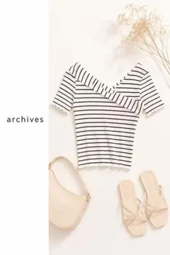 【archives】リブトップス ボーダー アシメネック 半袖 アルシーヴのサムネイル